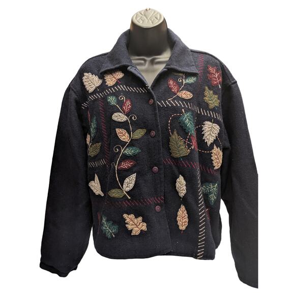 Vintage Paul Harris Jacket Cardigan Sweater Womens Large Leaf Boho 1990s Autumn - Picture 6 of 13
